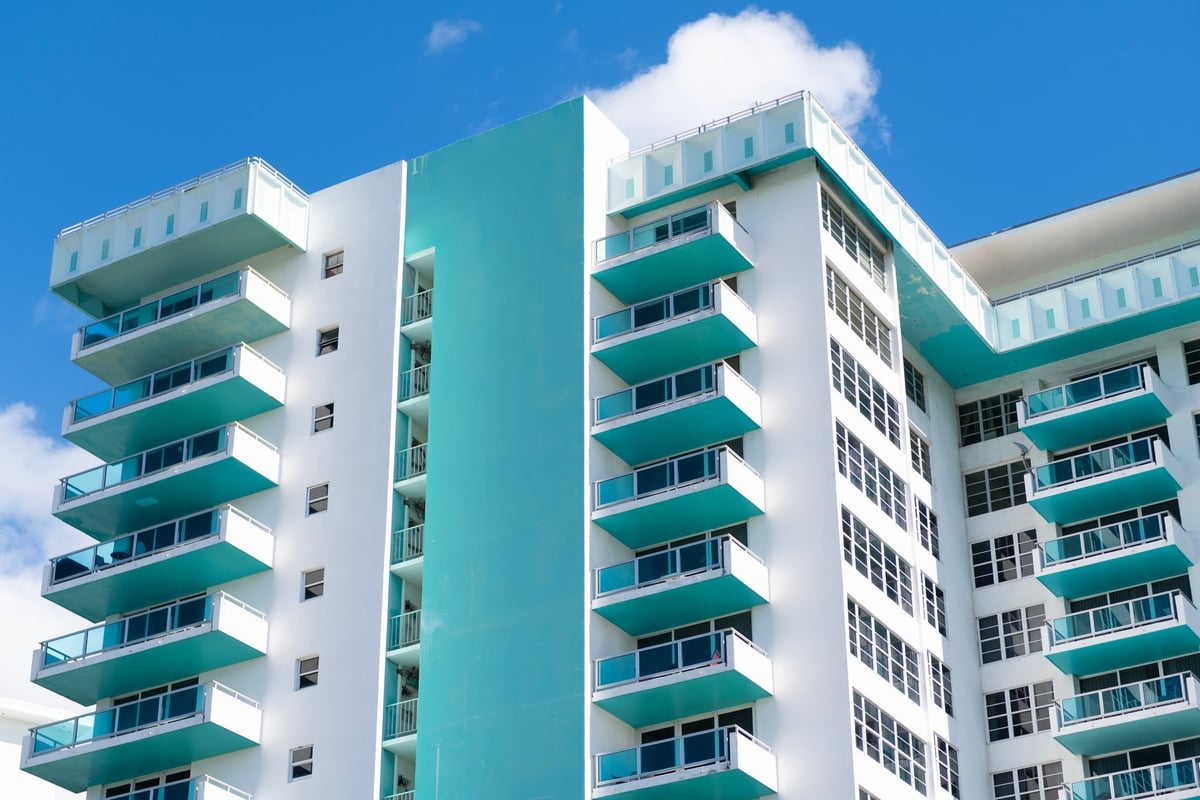 Row of apartment buildings in a city neighborhood