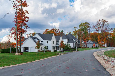 residential district with autumn color trees