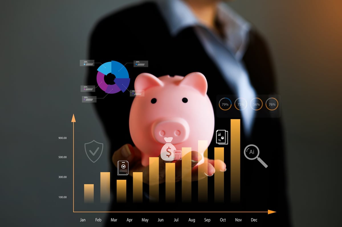 Financial planning chart with savings and growth concept
