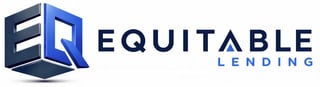 Equitable Lending logo with blue 3D cube icon and dark blue text