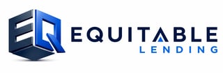 Equitable Lending logo featuring a blue geometric cube with a window icon and company name